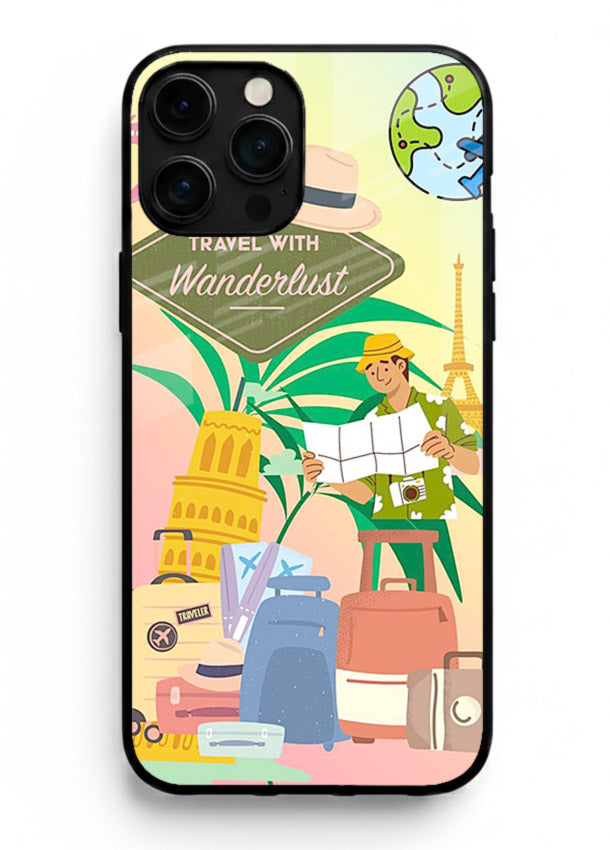 Wanderlust Packing Scene packing illustration iphone 14 pro max glass back cover