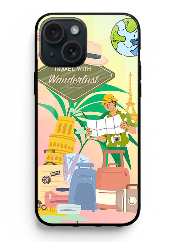 Wanderlust Packing Scene packing illustration iphone 14 glass back cover