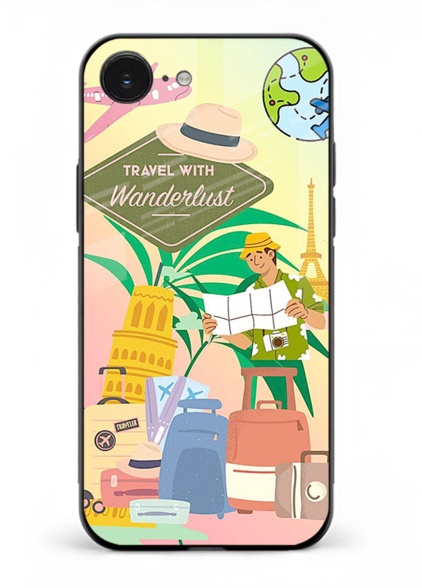 Wanderlust Packing Scene packing illustration iphone 16e glass back cover
