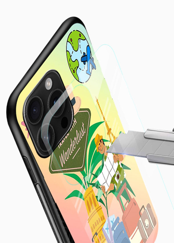 Wanderlust Packing Scene packing illustration glossy vibrant premium glass back cover - Angle Blade