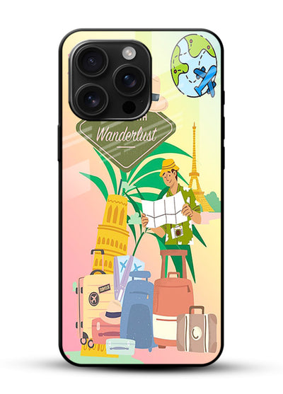 Wanderlust Packing Scene packing illustration glossy vibrant premium glass back cover - Angle Front