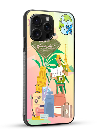 Wanderlust Packing Scene packing illustration glossy vibrant premium glass back cover - Angle Side