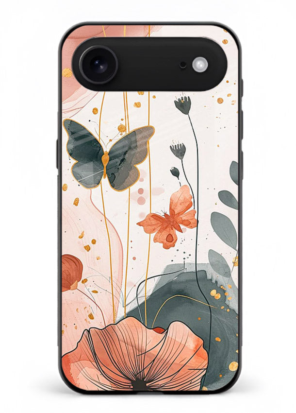 Watercolor butterfly floral artwork on iphone 18 air glass back cover with soft painted tones.