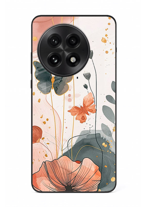 Watercolor butterfly floral artwork on OnePlus 13 glass back cover with soft painted tones.