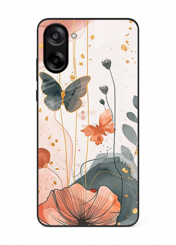 Watercolor butterfly floral artwork on OnePlus Nord CE5 glass back cover with soft painted tones.