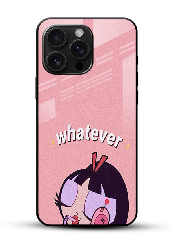 Whatever Pink Girl pastel artwork glossy vibrant premium glass back cover - Angle Front