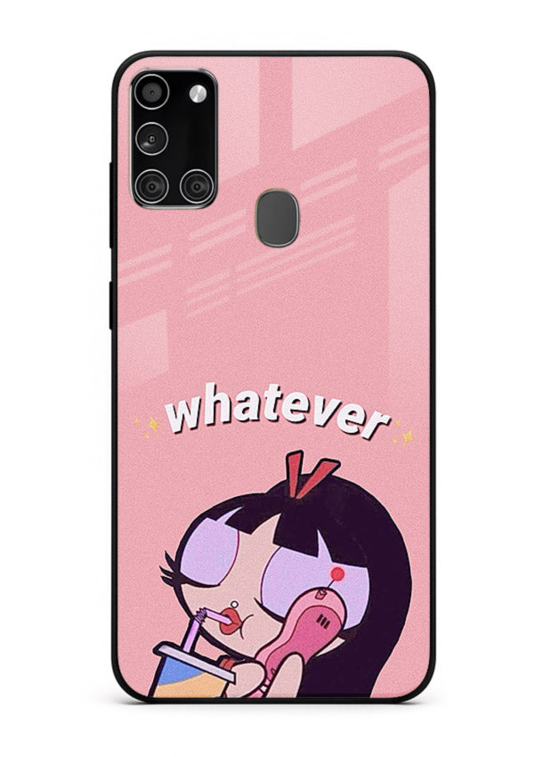 Whatever Pink Girl pastel artwork Samsung A21s glass back cover