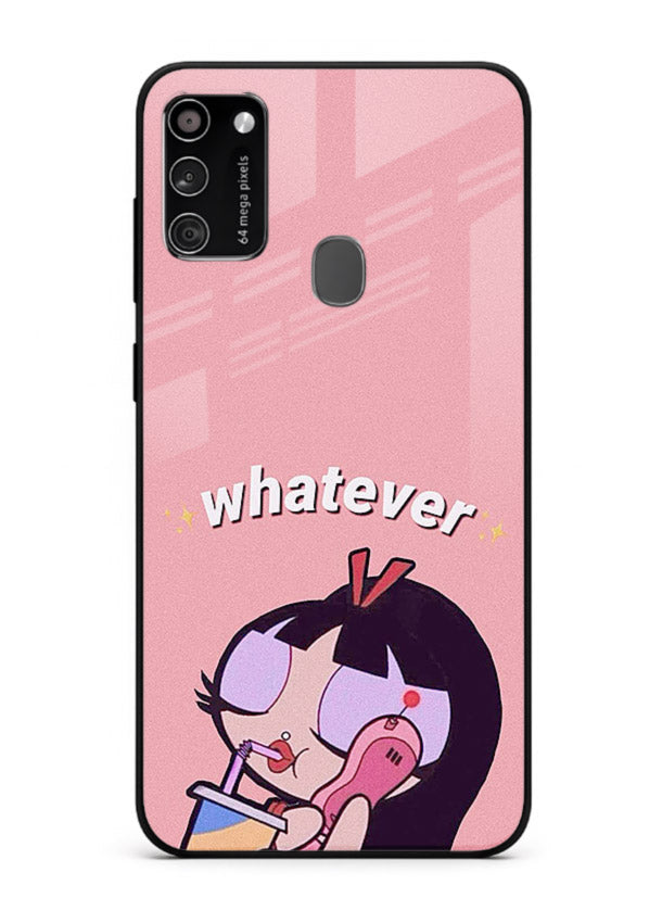 Whatever Pink Girl pastel artwork Samsung M30s glass back cover