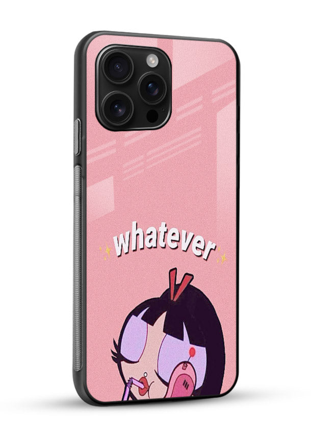 Whatever Pink Girl pastel artwork glossy vibrant premium glass back cover - Angle Side