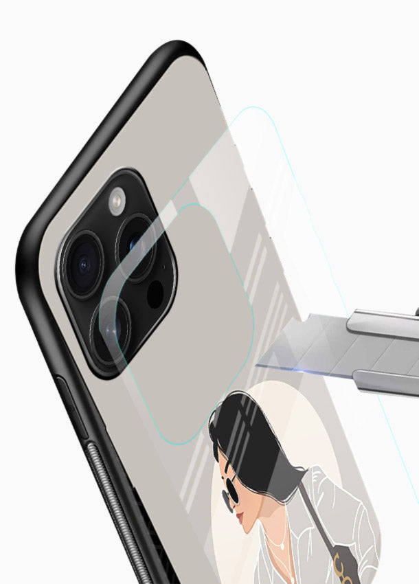 White Coat Girl aesthetic portrait glossy vibrant premium glass back cover - Angle Blade