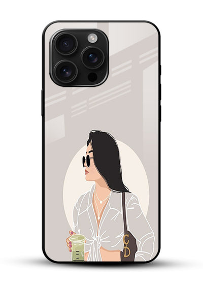 White Coat Girl aesthetic portrait glossy vibrant premium glass back cover - Angle Front