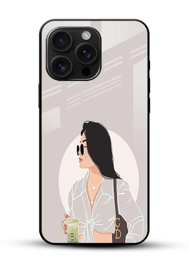 White Coat Girl aesthetic portrait glossy vibrant premium glass back cover - Angle Front
