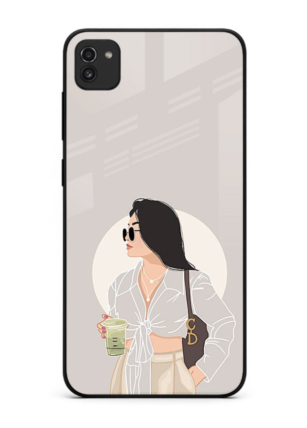White Coat Girl aesthetic portrait Samsung A03 glass back cover