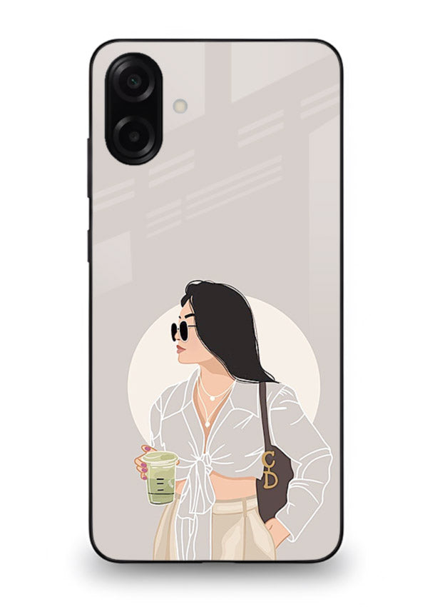 White Coat Girl aesthetic portrait Samsung A07 4G glass back cover