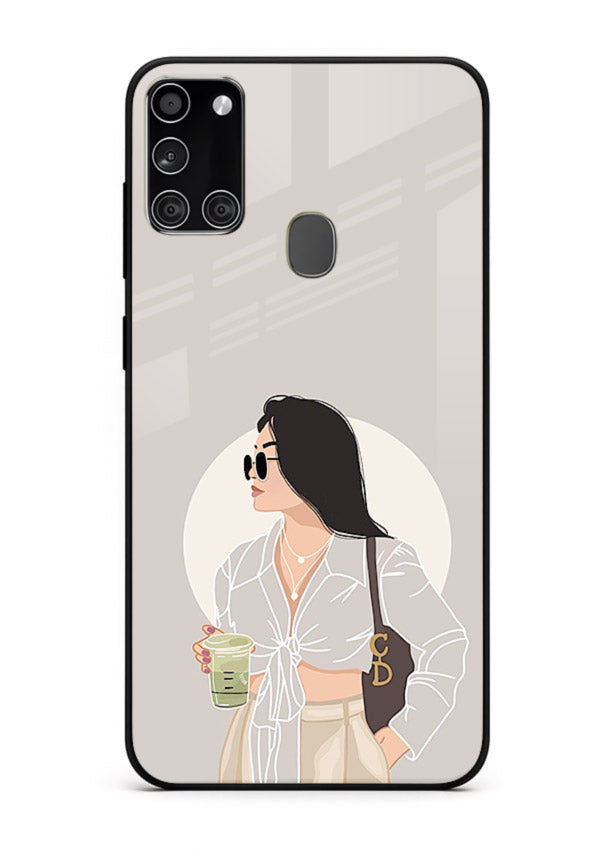 White Coat Girl aesthetic portrait Samsung A21s glass back cover