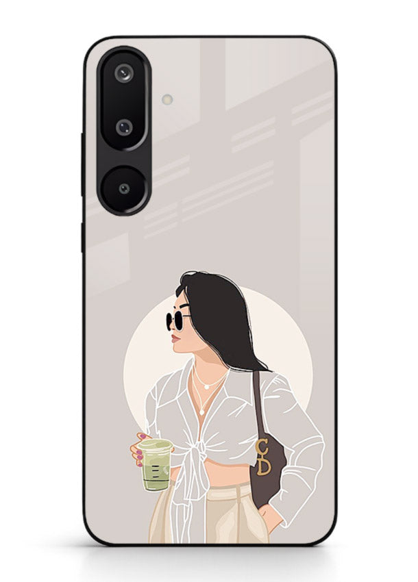 White Coat Girl aesthetic portrait Samsung F16 5G glass back cover