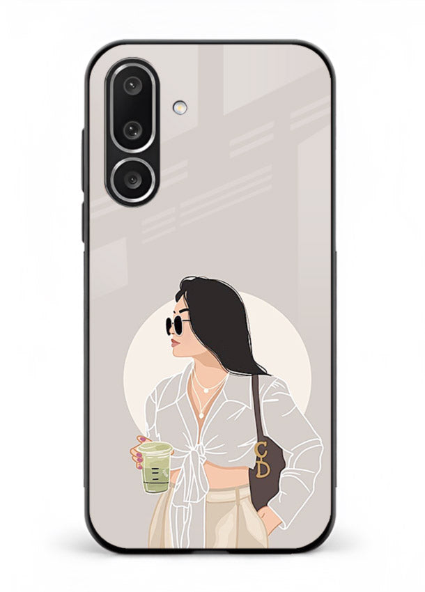 White Coat Girl aesthetic portrait Samsung M36 5G glass back cover