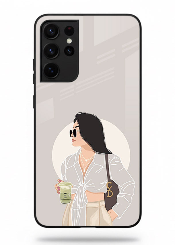 White Coat Girl aesthetic portrait Samsung S21 Ultra glass back cover