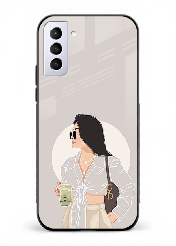 White Coat Girl aesthetic portrait Samsung S21 Plus glass back cover