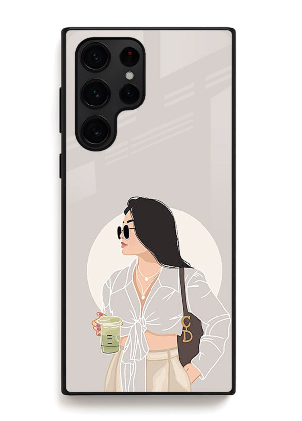 White Coat Girl aesthetic portrait Samsung S24 Ultra glass back cover