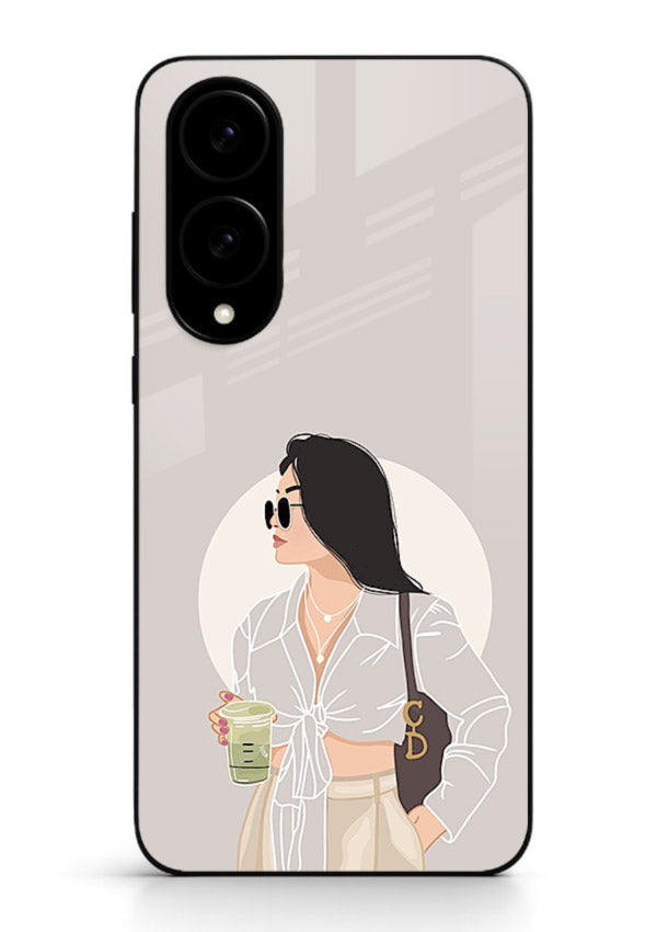 White Coat Girl aesthetic portrait Samsung S25 Edge glass back cover