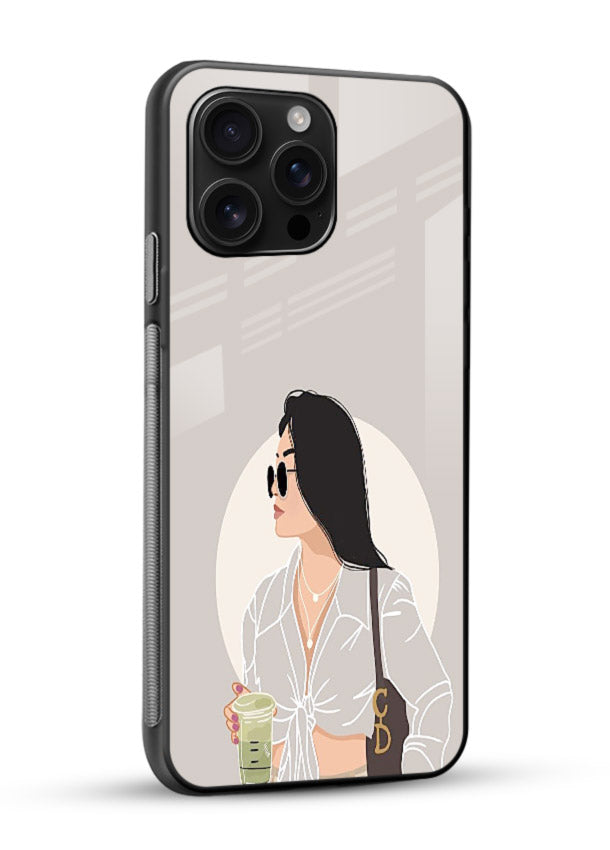 White Coat Girl aesthetic portrait glossy vibrant premium glass back cover - Angle Side