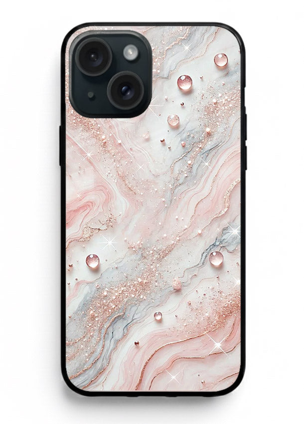 WhiteGold Accent Vein iphone 15 plus glass back cover with white marble and gold accent veins
