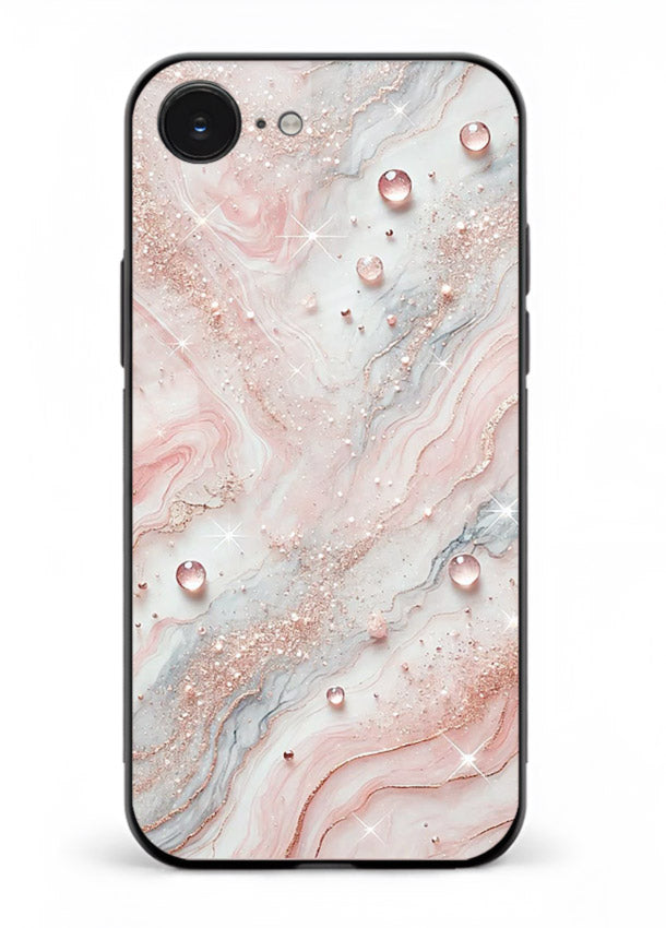 WhiteGold Accent Vein iphone 16e glass back cover with white marble and gold accent veins