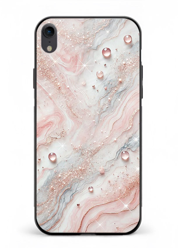 WhiteGold Accent Vein iphone xr glass back cover with white marble and gold accent veins