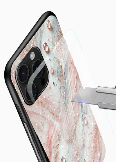 WhiteGold Accent Vein glossy vibrant premium glass back cover with white marble and gold accent veins - Angle Blade