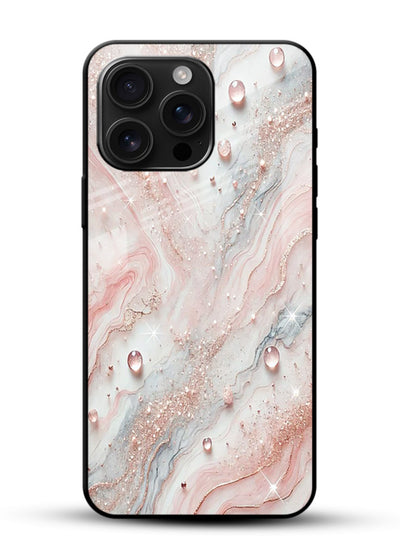 WhiteGold Accent Vein glossy vibrant premium glass back cover with white marble and gold accent veins - Angle Front