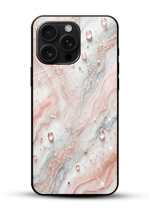 WhiteGold Accent Vein glossy vibrant premium glass back cover with white marble and gold accent veins - Angle Front