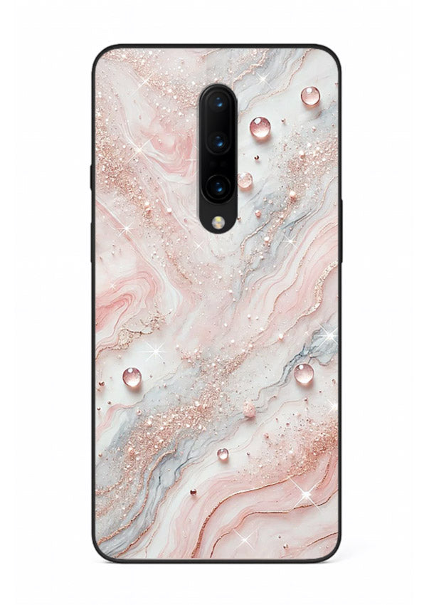 WhiteGold Accent Vein OnePlus 7T Pro glass back cover with white marble and gold accent veins
