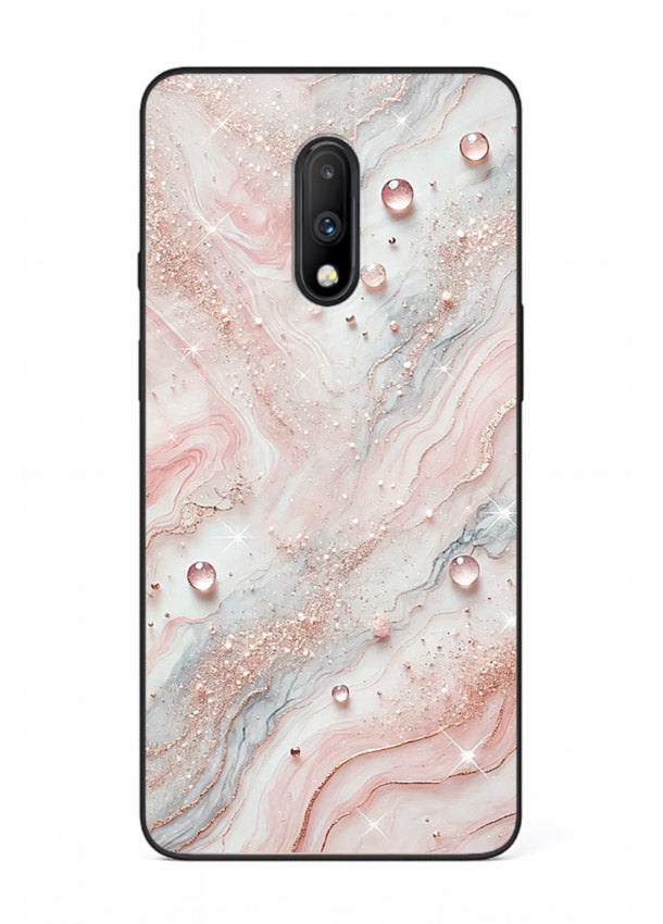 WhiteGold Accent Vein OnePlus 7 glass back cover with white marble and gold accent veins