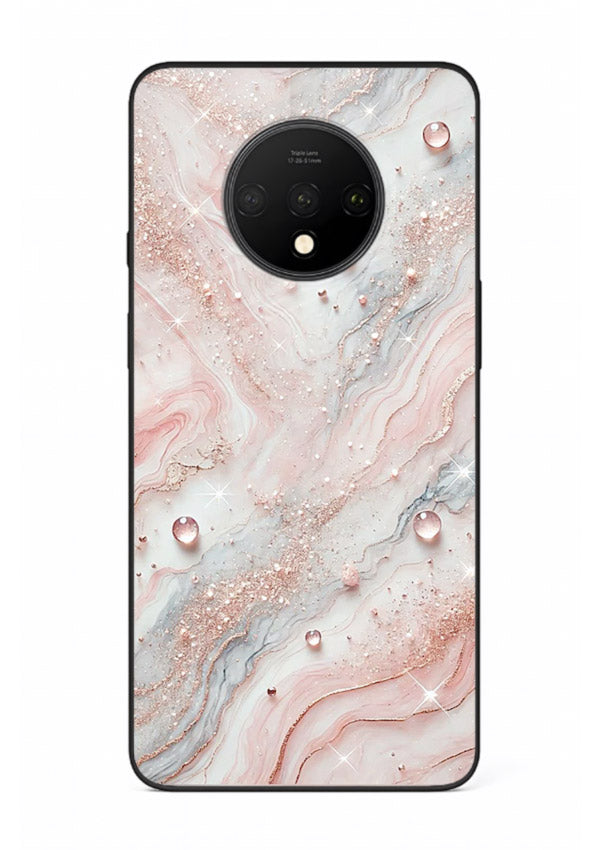 WhiteGold Accent Vein OnePlus 7T glass back cover with white marble and gold accent veins