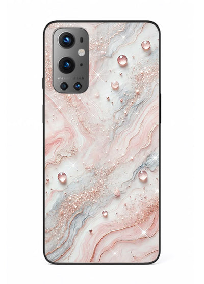 WhiteGold Accent Vein OnePlus 9 glass back cover with white marble and gold accent veins