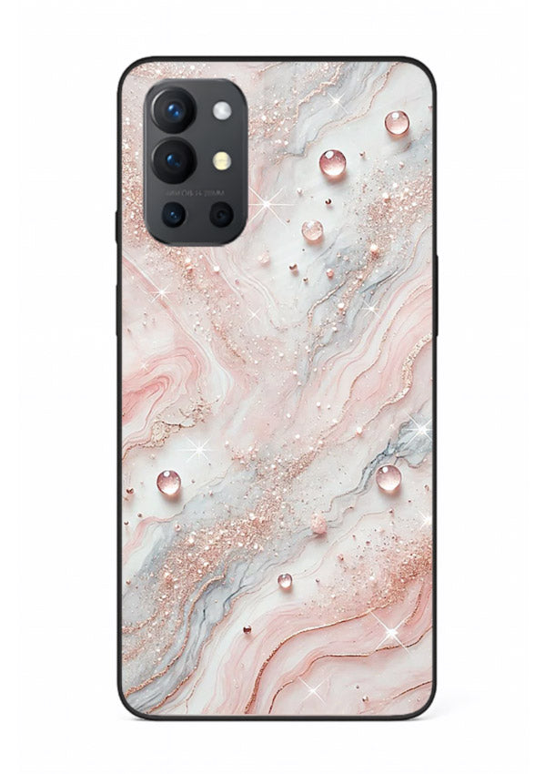 WhiteGold Accent Vein OnePlus 9R glass back cover with white marble and gold accent veins