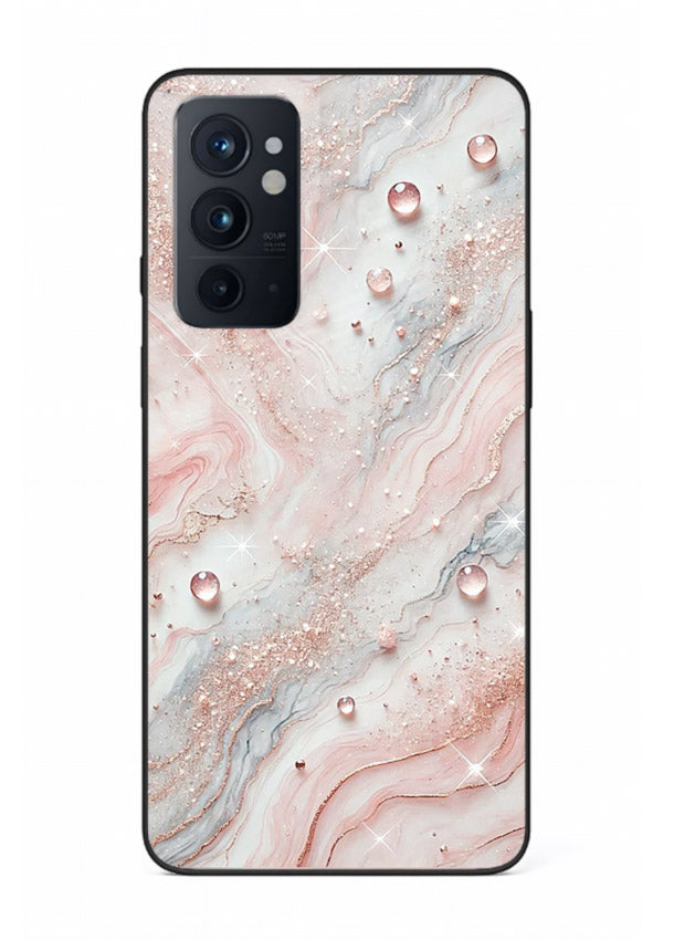 WhiteGold Accent Vein OnePlus 9RT glass back cover with white marble and gold accent veins