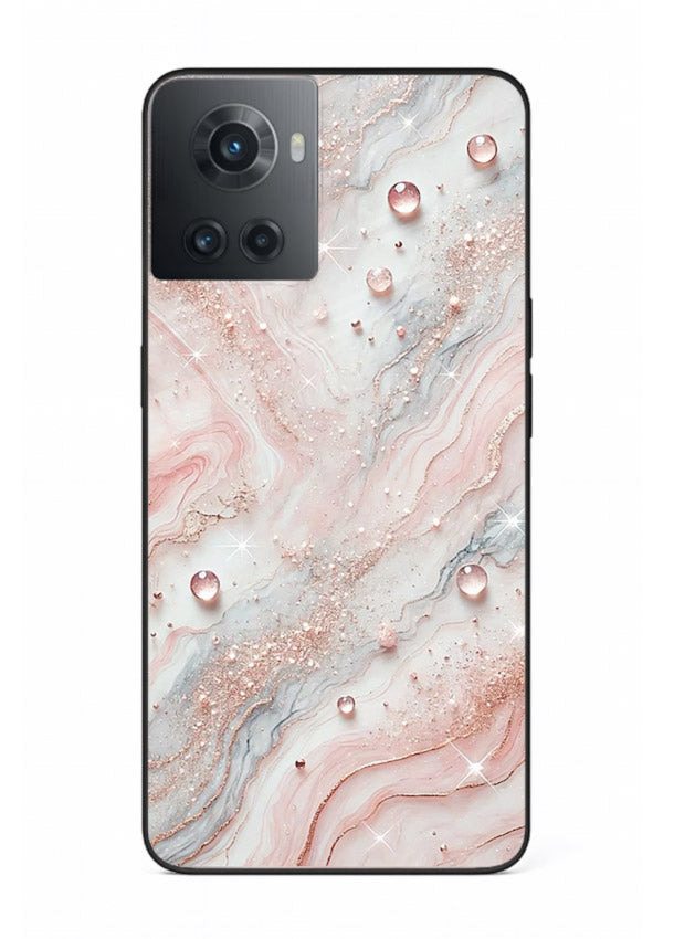 WhiteGold Accent Vein OnePlus 10R glass back cover with white marble and gold accent veins