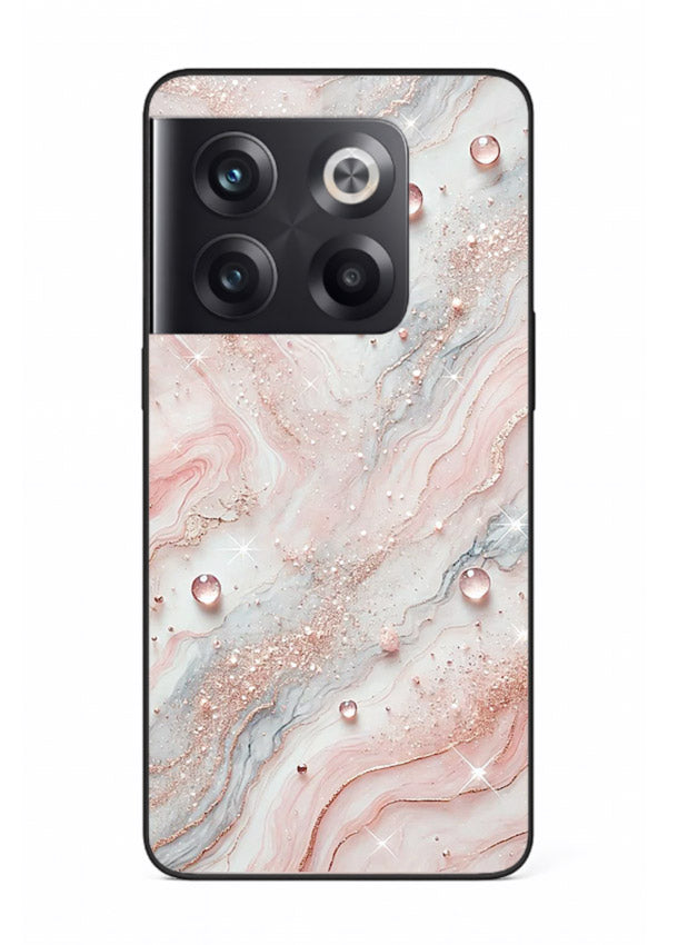 WhiteGold Accent Vein OnePlus 10T glass back cover with white marble and gold accent veins