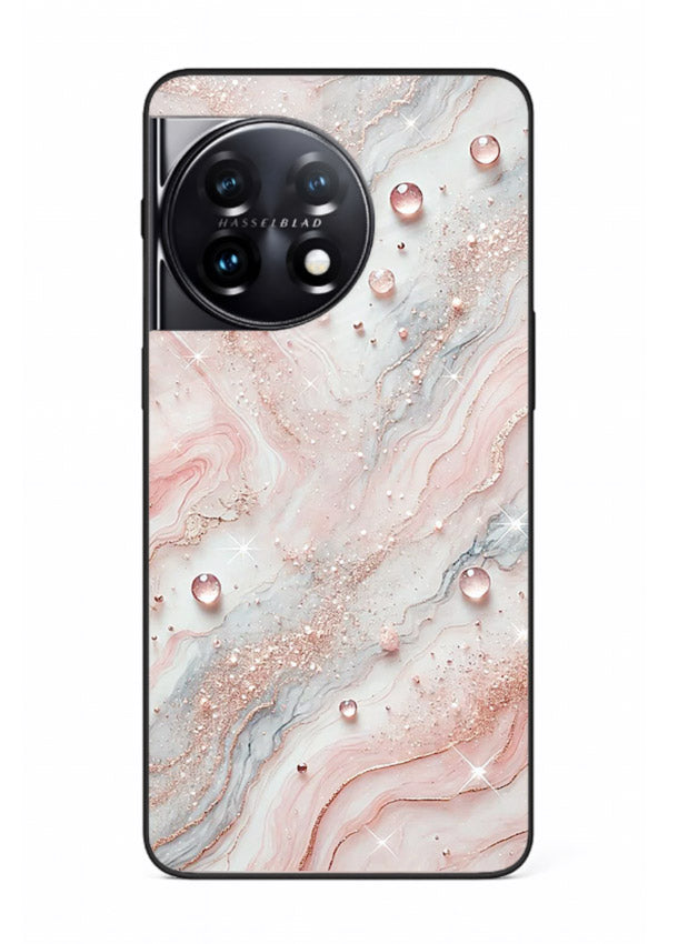 WhiteGold Accent Vein OnePlus 11 glass back cover with white marble and gold accent veins