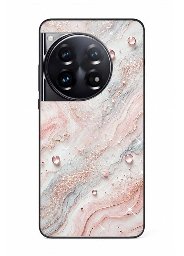 WhiteGold Accent Vein OnePlus 12 glass back cover with white marble and gold accent veins