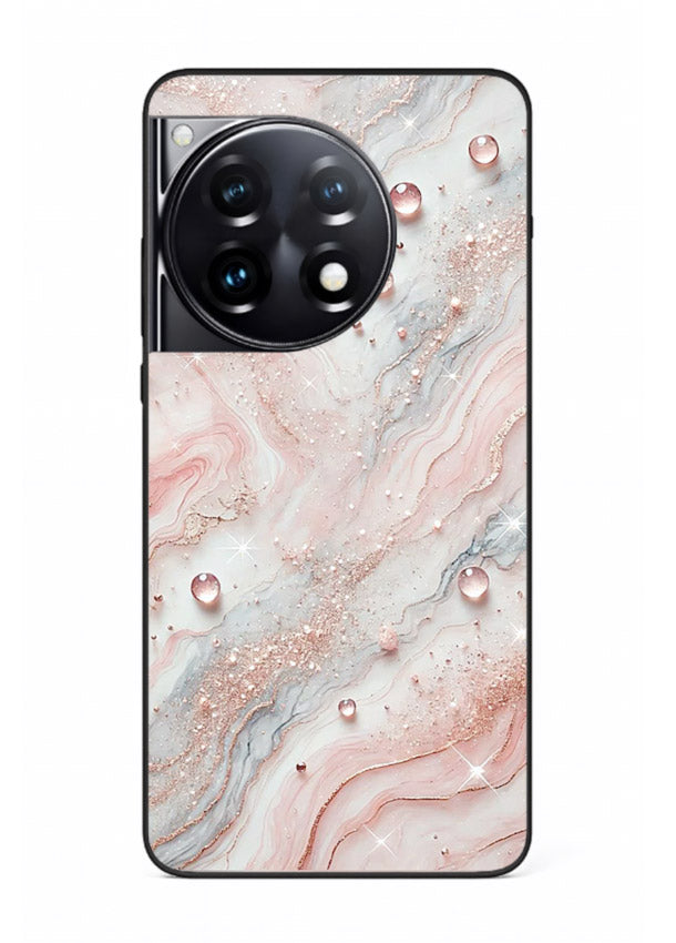 WhiteGold Accent Vein OnePlus 12R glass back cover with white marble and gold accent veins