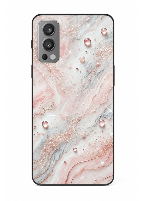 WhiteGold Accent Vein OnePlus Nord 2 glass back cover with white marble and gold accent veins