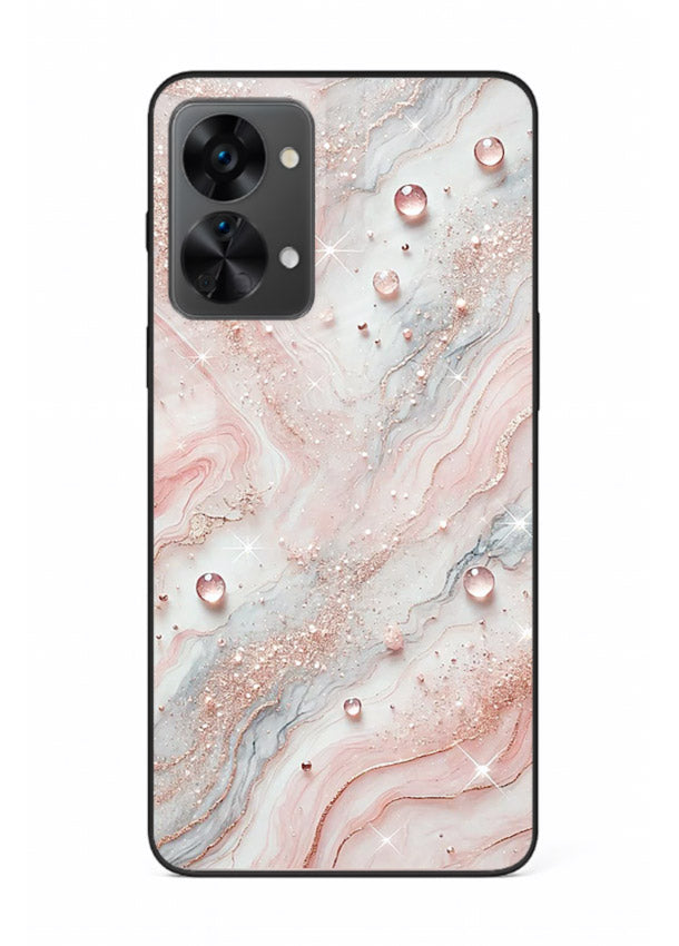 WhiteGold Accent Vein OnePlus Nord 2T glass back cover with white marble and gold accent veins