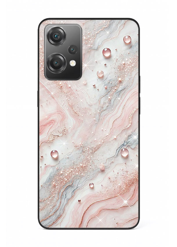 WhiteGold Accent Vein OnePlus Nord CE2 Lite 5G glass back cover with white marble and gold accent veins