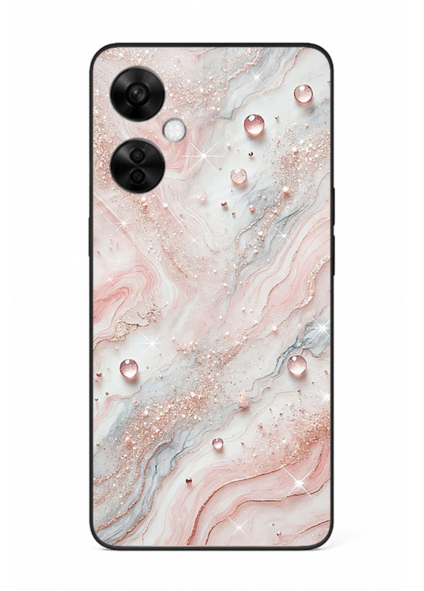 WhiteGold Accent Vein OnePlus Nord CE3 Lite glass back cover with white marble and gold accent veins