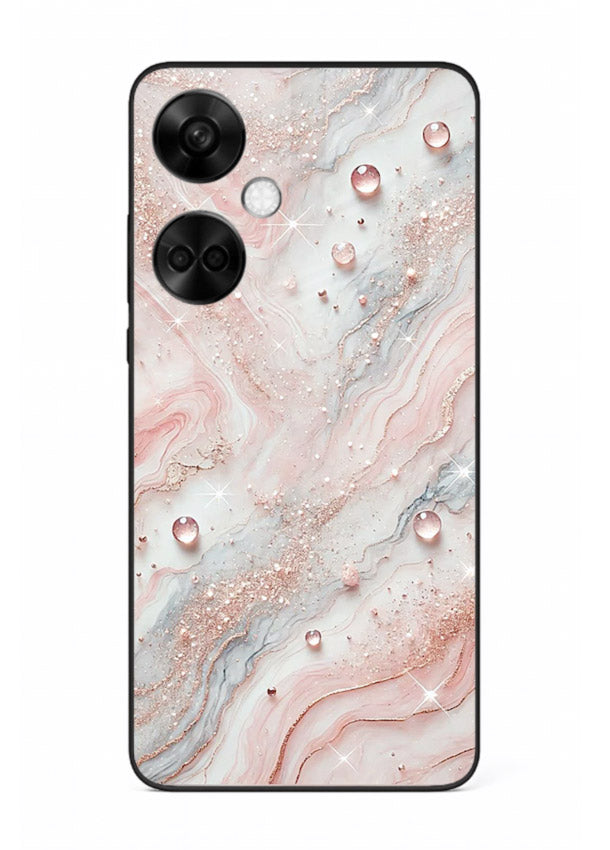 WhiteGold Accent Vein OnePlus Nord CE3 glass back cover with white marble and gold accent veins