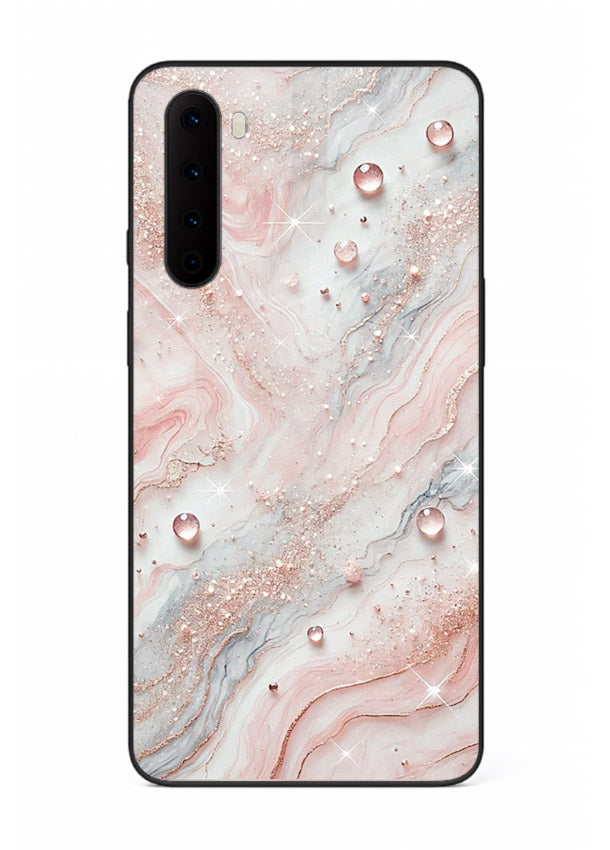 WhiteGold Accent Vein OnePlus Nord glass back cover with white marble and gold accent veins
