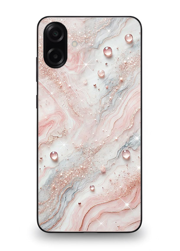 WhiteGold Accent Vein Samsung A06 5G glass back cover with white marble and gold accent veins